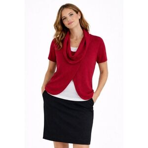 Subtle Luxury 100% Cashmere Cowl Neck Short Sleeve Sweater Burgundy Red S